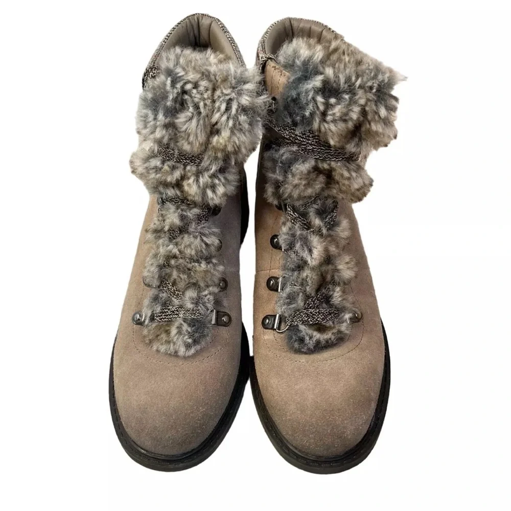 Sam Edelman Tan and Gray Winter Boots with Lace-Up Design and Cozy Collar